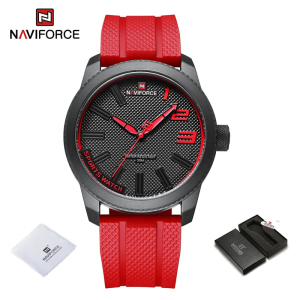 2022 Top Märke Lyx Silikonrem NAVIFORCE Herrklockor Vattentät Sport Kvarts Watch Herrklocka Relogio Masculino BRR-BOX