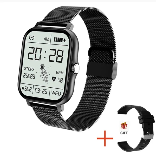 Ny Bluetooth samtal Watch Män Kvinnor Sov Puls Blodtryck Sport Smart Klocka Mode Dam Smartwatch Kvinna Mesh belt black(.1082)