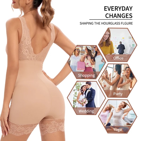 Djup V-hals helkroppsformare för kvinnor MISS MOLY Waist trainer Shapewear Sexig rygglös magkontrollbody Fajas korsett Nude XXXL