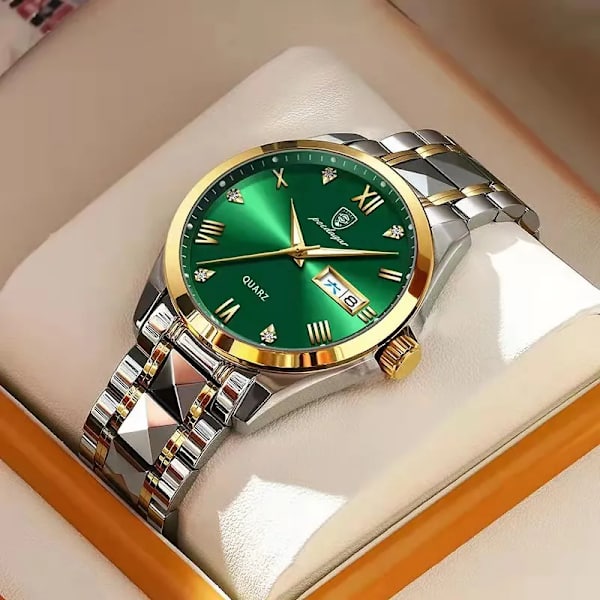 POEDAGAR Klockor i lyxstil Herr 2023 Mode Rostfritt stål Vattentät kalendervecka Quartz Gold Watch For Man Reloj Hombre GE