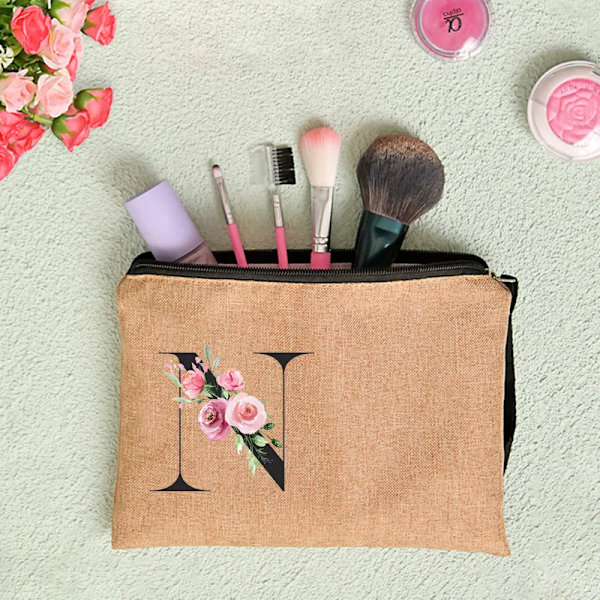 Anpassat namn Blomma Brev Kosmetikväska Bachelorette Party Neceser Makeup Väskor Dragkedja Toalettartiklar Organizer Brudtärna Presenter D4BaleN
