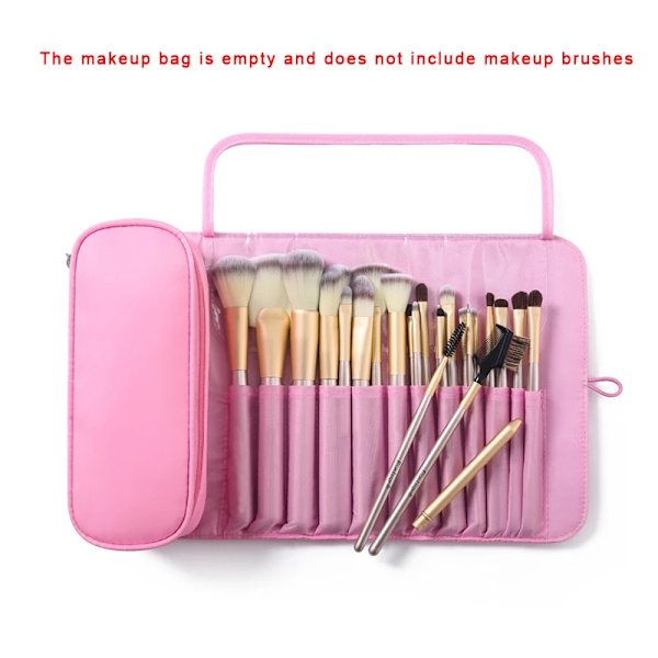 12/18/24 Hål Sminkborsteväska Funktionell case Organizer Sminkborstar Skydd Sminkverktyg Rullande påse pink