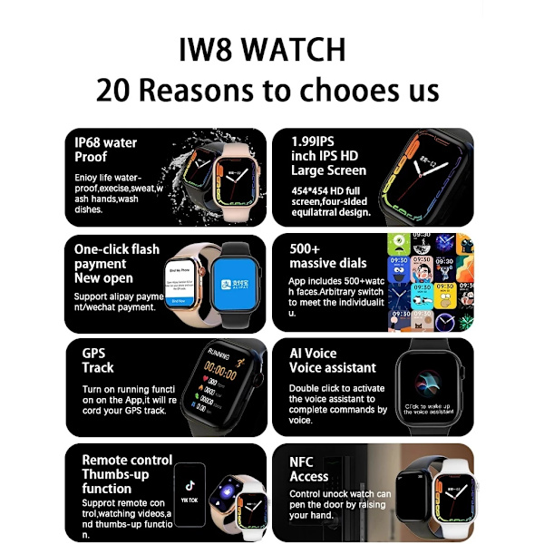Ny i8 Pro Max Smartwatch Bluetooth Call Herr Sport Fintess klockor Dam Custom Watch Face Series 8 Smart Watch för Apple Watch pink nk