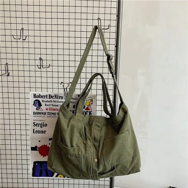 Axelväskor i canvas med stor kapacitet Solid mjuk denim Fritids- eller resväska för kvinnor Mode Fatchels Vinterpaket Green 2 Large Capacity Bag
