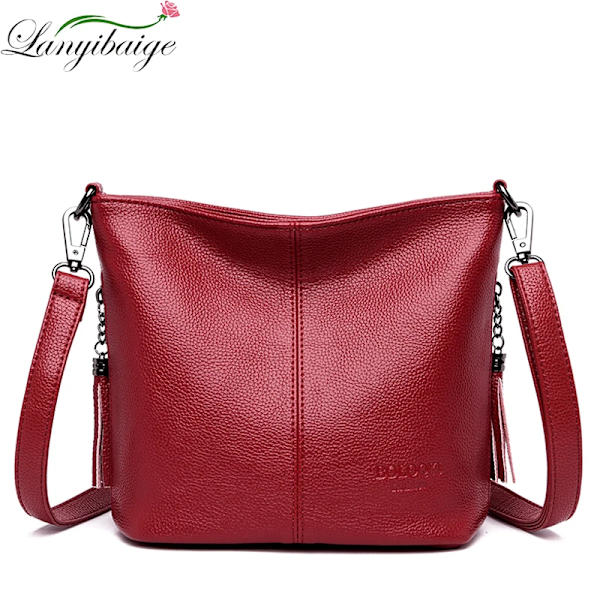 Crossbody-väskor i mjukt läder för kvinnor Nya lyxiga handväskor Dam Casual Axelväska Designer tygväska bolsa feminina Red 25cm x 10cm x 21cm