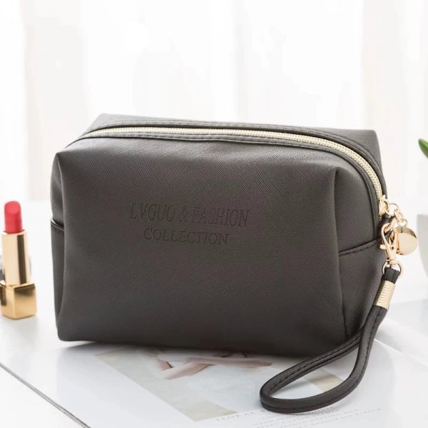 FUDEAM Läder Multifunktion Kvinnor Kosmetikväska Resor Toalettartiklar Förvaring Organisera Handväska Vattentät Kvinnlig Bärbart Makeup case Black B