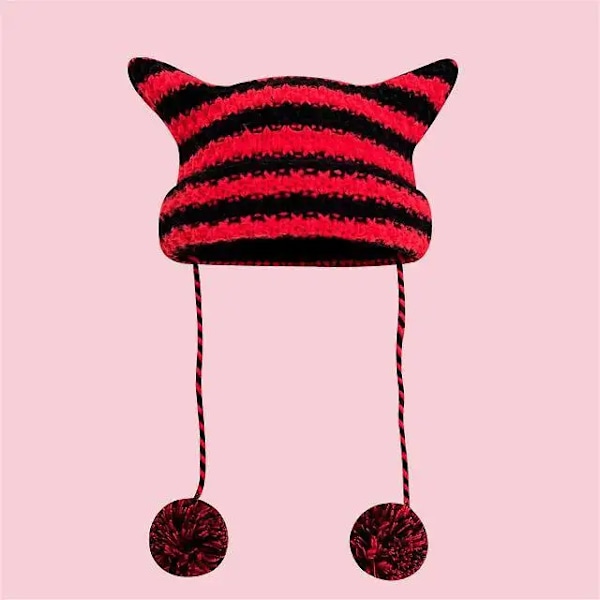 Harajuku Punk Gothic Stickad Kattöron Liten Djävulsmössa Millennium Kvinna Kawaii Designer Vinter Handgjord Beanie Keps för Kvinnor style 12
