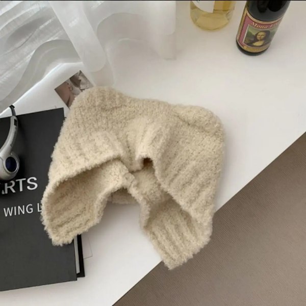 Varm Stickad Mössa Söt Björnörahatt Mode Enfärgad Par Kalla Mössa Virkad Öron Skyddande Hatt Höst Vinter A-white