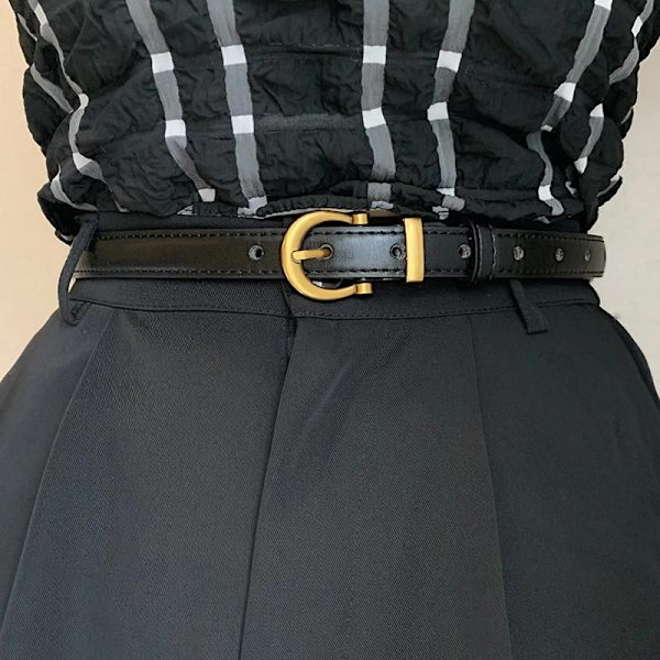 Dambälte äkta kohudsläder gördel lyxmärke högkvalitativa tunna bälten dam jeans vindjacka midjeband black 100cm