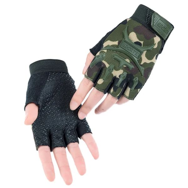 Taktiska handskar för barn Militär Pojkar Halvfinger Cykelhandskar Cykel Fingerlös Cykel Ridning Flicka Handske Sport Skateboard Coffee S  4-7 Years Old