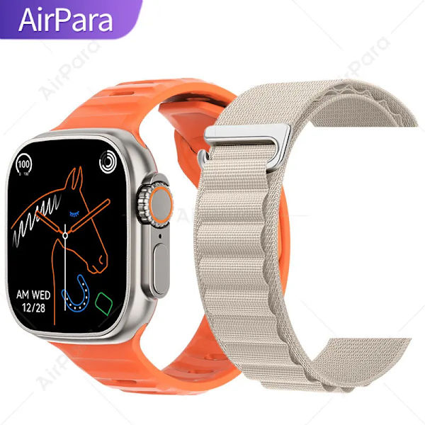 AirPara Smart Watch Ultra Bluetooth Call NFC Smartwatch Wireless Charge Health Monitor Herr Dam Fitness Watches Series 8 With Alpine Strap(.540)