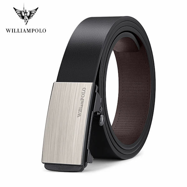 WILLIAMPOLO berömda märkesbälte män högsta kvalitet äkta läder lyxdesigner manliga automatiska spännbälten för män 105-130cm Silver-22511 115CM