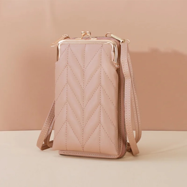 NYTT Mode Stenmönster Crossbody-väska Dam PU-läder Lyx Samll Telefonficka Damväska Axelväskor Handväskor B-apricot