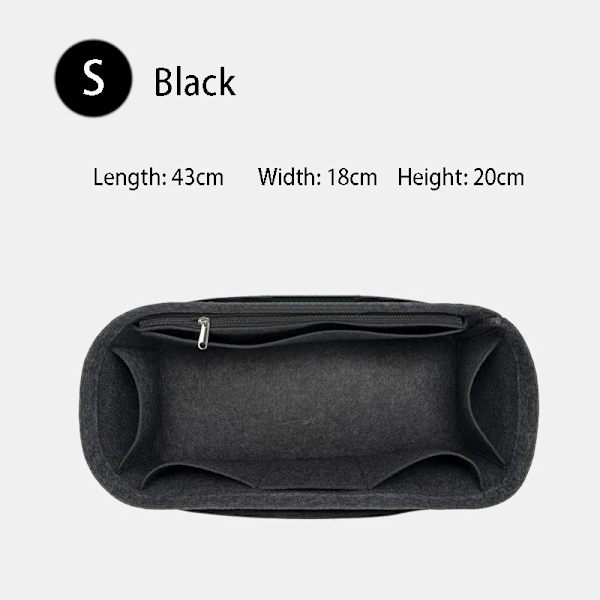 TINBERON Insert Organizer Stor kapacitet Resväska Specialliner Väska Filttyg Sida Pull Typ fodrad väska Sminkväska Black S