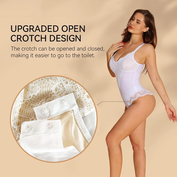 Sexig Splice Spets Shapewear Body Korsett Sling Underkläder V-ringad Endelad underkläder Slät magkontroll Full Body Shaper Cami White XXL