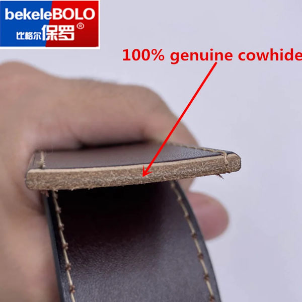 BekeleBOLO mäns bälte läder bälte män herr äkta läder rem lyxigt nål spänne casual herr bälte Cummerbunds ceinture JEEPF-Red brown 115CM