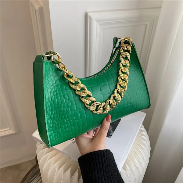 Populära krokodilmönster damväska Ny trend PU-läder Axelväskor Modetextur Dragkedja Handväskor för kvinnor Lyx Green 1 24.5x17x6.5cm