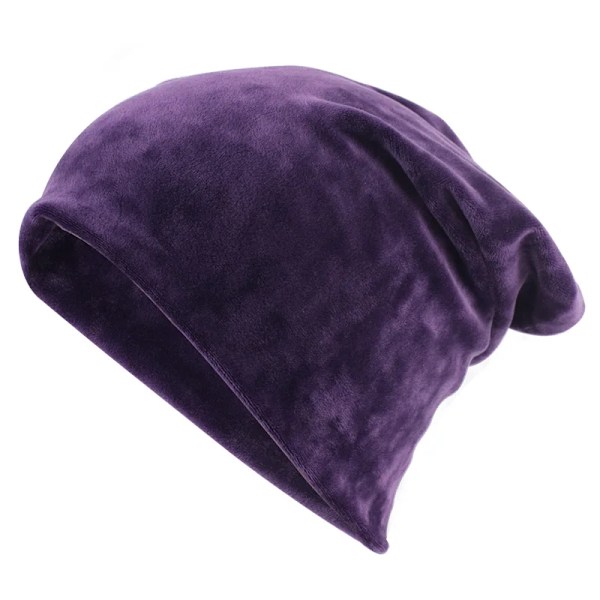Geebro Damernas Velour Beanie Hatt Vinter Polyester Mjuk Varm Slouchy Beanie För Kvinnor Dam Velvet Balavaca Skullies Hattar Js277M Purple