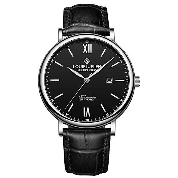 2023 Nya Herrklockor Toppmärke Lyx Läder Casual Quartz Watch Herr Sport 30M vattentät watch Relogio Masculino+box Black