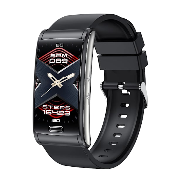 E600 EKG Smart Watch Herr Icke-invasiv Blodsocker Puls Blodtrycksmätare Sportsteg Smartwatch Dam Android black silica