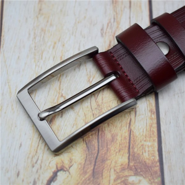 Herrbälte i legeringspänne Spänne i äkta läder för män Svart/kaffe/blått/grönt/rött/lila 3,8 cm brett byxbälte för jeans Red 130cm