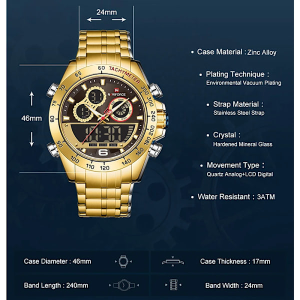 NAVIFORCE Lyx watch för män Digital sportkronografklocka Quartz Armbandsur Man Military Steel Band Vattentät watch SBS-BOX