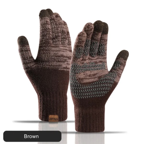 Vinter varma stickade handskar män kvinnor höst och vinter tjock färg offsettryck pekskärm varma handskar utomhus tjocka handskar coffee