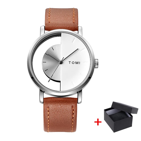 Enkla klockor för män Toppmärke 2023 Mode Quartz Armbandsur Dam Creative Halv Transparent Urtavla Unisex Armband reloj hombr 757 Brown silver