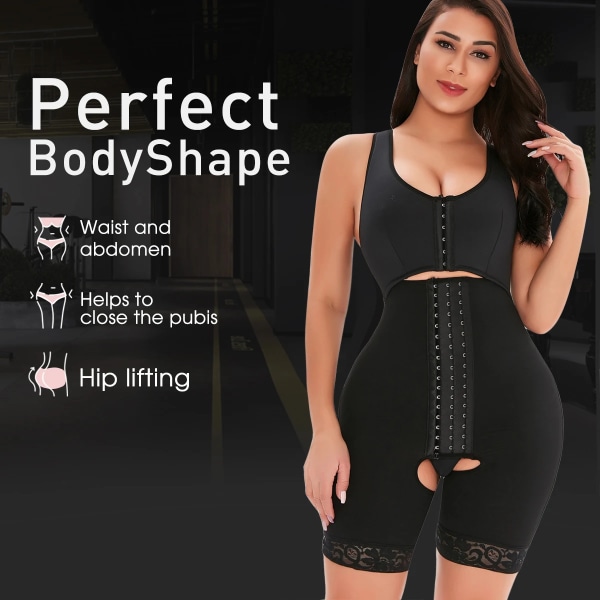 Kvinnor Shapewear Body Shaper Trosa Fajas Efter operation Efter fettsugning Kompressionsplagg Butt Lifter Krokar Beige S