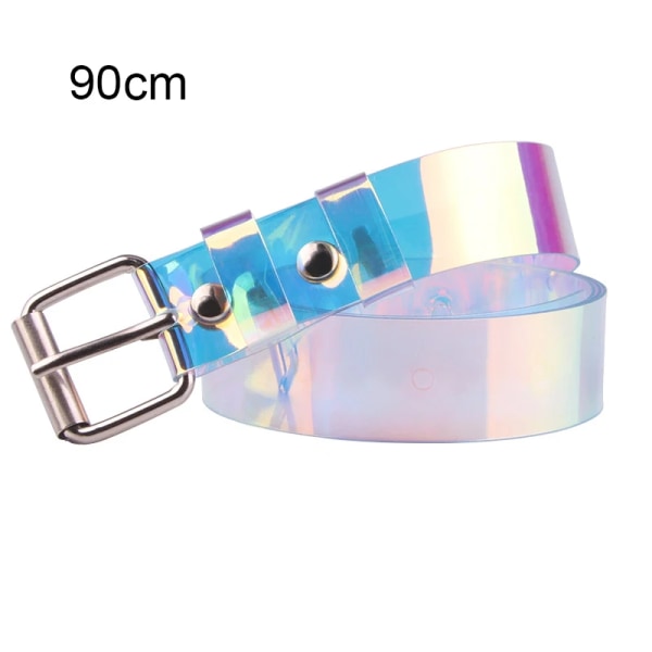 1 st Transparent Dam Laser Holografisk Regnbåge Klarnål Spänne brett bälte Midjeband Rem Dam Osynlig Punk Midjeband 90cm