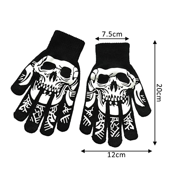 Stickhandskar Skeletthuvud Lysande Halvfinger Hela Fingrar Print Varm Andas Män Kvinnor Fitness Handske Cykelutrustning Luminous-B3 One Size