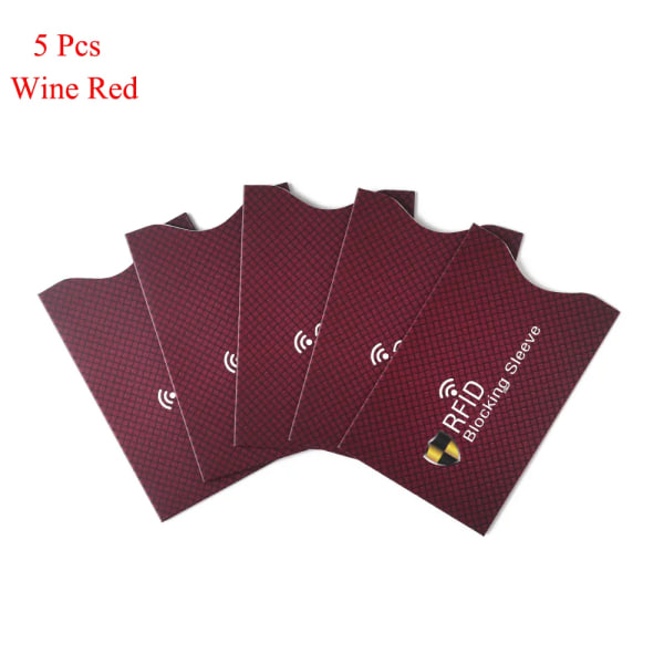 5 st Stöldskydd för RFID kreditkortsskydd Blockerande korthållare ärm Hudfodral Case Case Nytt Style 1-wine red