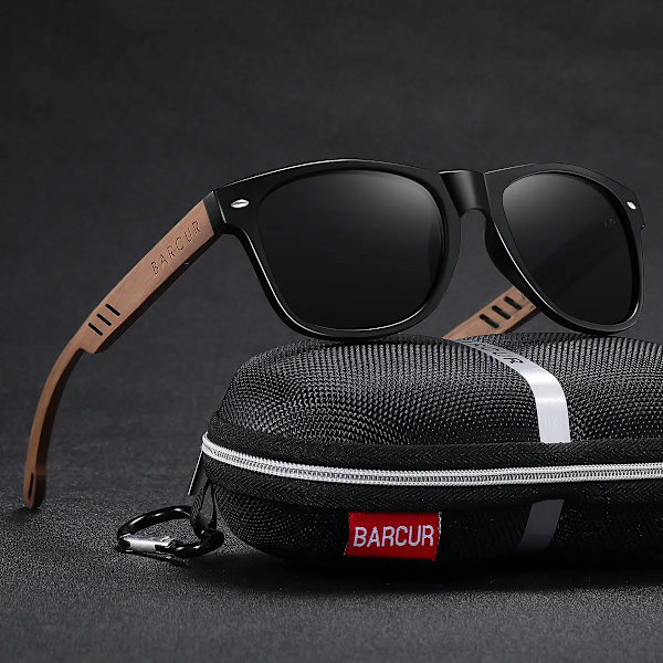 BARCUR Black Walnut Solglasögon för män Trä Solglasögon Man Glasögon Polariserande glasögon UVA&B Skyddsglasögon ECO-Friendly Leopard Gray BARCUR Polarized