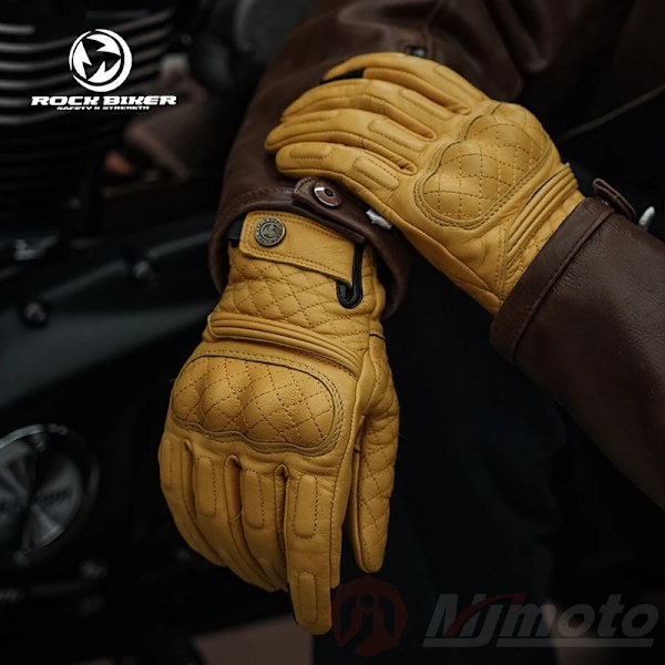 Rock Biker Läder Motorcykelhandskar Retro Gula Motocrosshandskar Pekskärm Getläder Cykelhandskar För Män Kvinnor Yellow XL