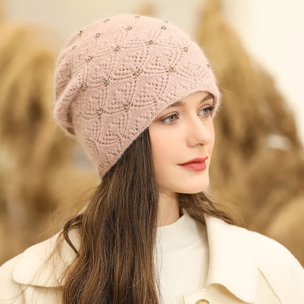 Ny vintermössa för kvinnor, StreetwearBlend, varm mössa, modeaccessoar, beanie för kvinnor, avslappnad stickad mössa Light Pink 55cm-58cm