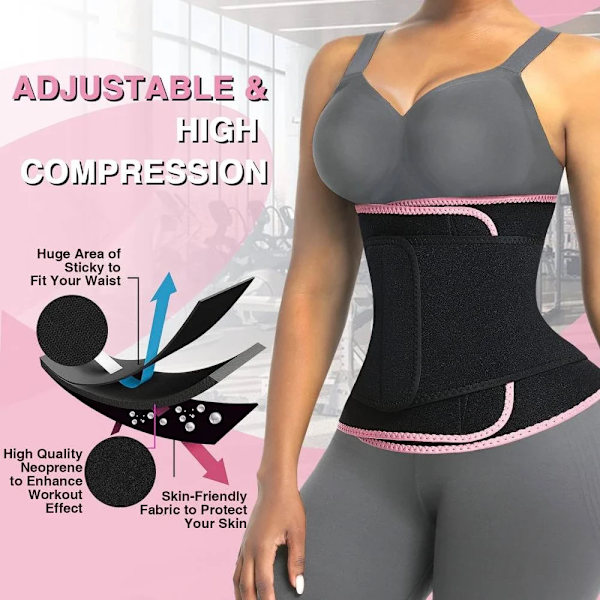 HEXIN Kvinnor Body Shaper Thermo Neopren Bantning Midjebälte Waist Trainer Korsett Viktminskning Trimmerbälte Pink XL