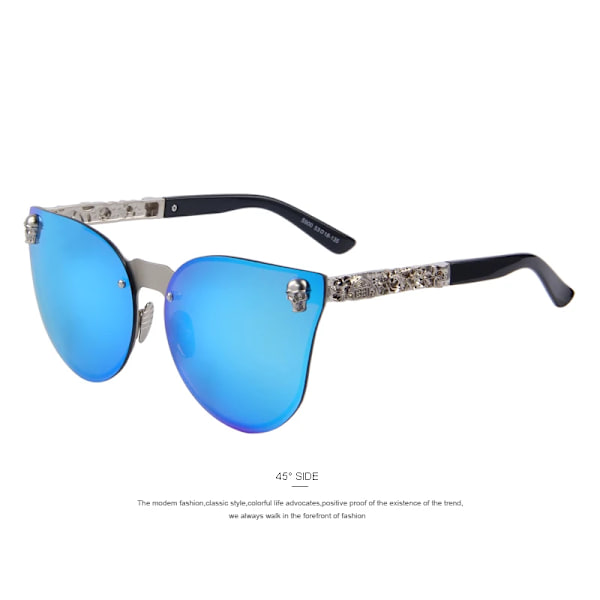MERRYS Mode Dam Gothic Glasögon Skalle Ram Metall Tempel Oculos de sol UV400 C03 Blue