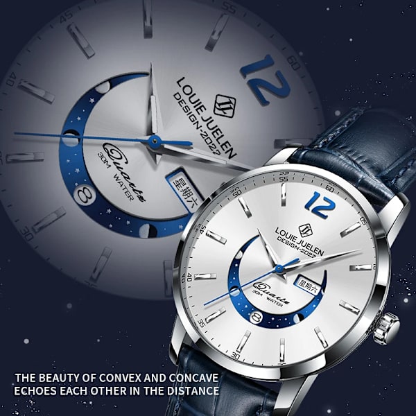 BELUSHI Moon Phase Armbandsur Herr Lyx Topp Märke Vattentät Modekalendervecka Kvarts Presentklocka Sport Lysande Läder SW and BOX