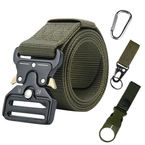 Army Style Stridsbälten Set Inkluderad Väska Krok Snabbkoppling Taktiskt bälte Herr Militär Canvas Utomhus Jakt Camping Trekking Set AGreen 125cm