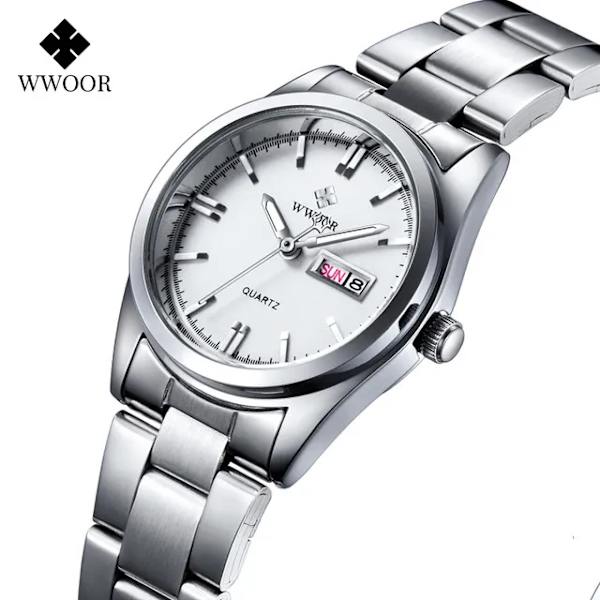 Montre Femme 2023 WWOOR Mode Damklockor Vattentät Quartz Silver Klocka Dam Automatisk Dateklänning Armbandsur Watch Mujer silver white