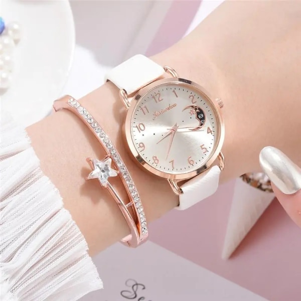 Dammode Vit watch Kvartsläder Damarmbandsur 2022 Nytt märke Enkelt nummerurtavla Kvinnaklocka Montre Femme Black
