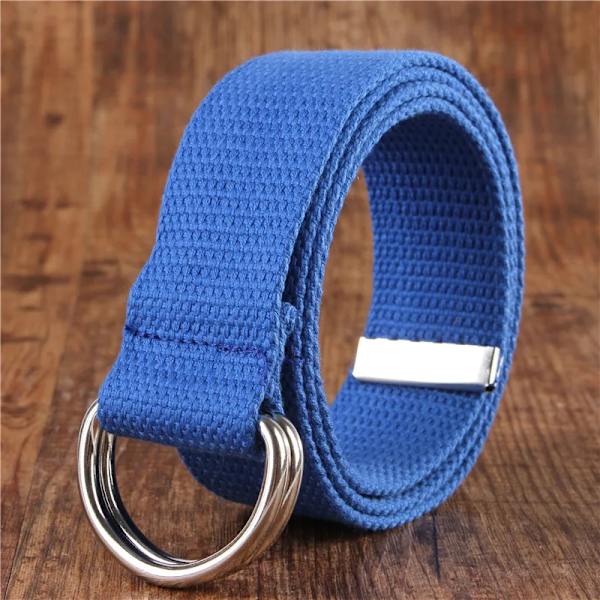Mode bälte för män/kvinnor D-format dubbelringspänne Enkelt solid bomullscanvas All-match unisex canvasbälten Midjebälte lyx blue 100cm