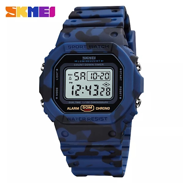 SKMEI Multifunktionell Digital Watch Herr 2 Time Count Down Herrarmbandsur Mode Retro Manklockor reloj hombre 1628 Blue camo