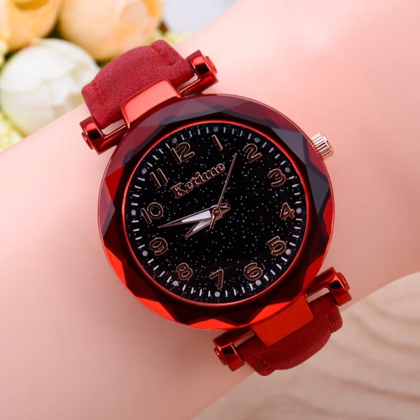 Kvinnors Starry Sky Bright Watches Korean Women Quartz Watch Dam Rött Watch relogio feminino Red