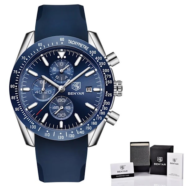 BENYAR 2021 Ny watch Business helstål kvarts Toppmärke Lyx Casual Vattentät Sport Man Armbandsur Relogio Masculino Glue silver blue