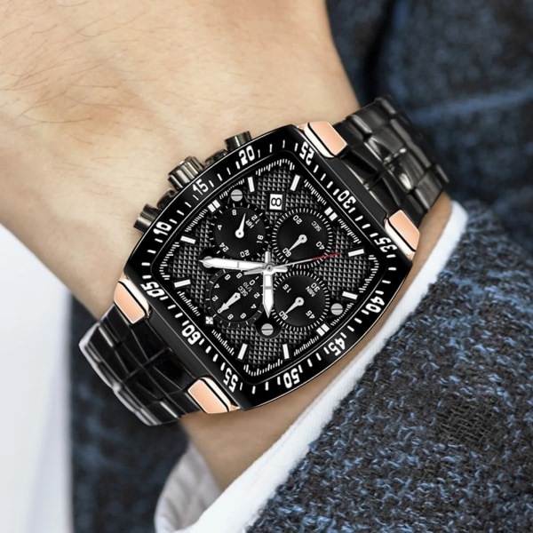 Reloj Hombre WWOOR 2022 nya herrklockor svart rostfritt stål sportkronograf Luxury Quartz armbandsur Vattentät klocka hane Black black box