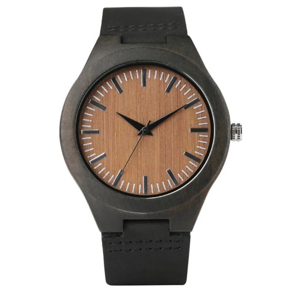 Vintage trä svart/kaffe/grön urtavla Naturlig bambu trä watch för män Läder träklocka Man Hour Top Present Reloj de madera Ebony Case