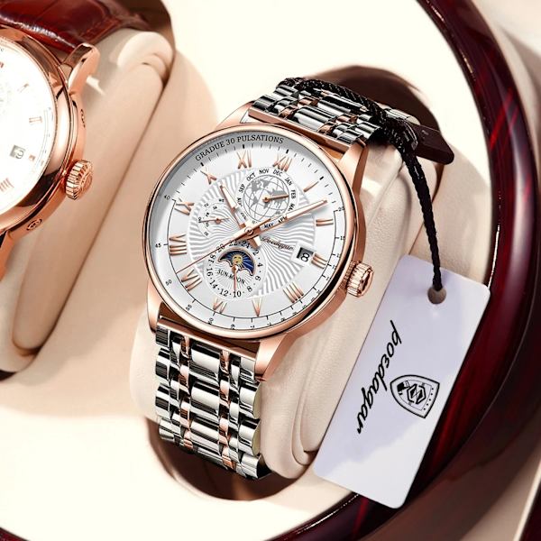 Herrsportklockor för män Business rostfritt stål kvartsarmbandsur Man Lyxmärke Man Luminous Clock Klockor Reloj Hombre Rose Gold Black