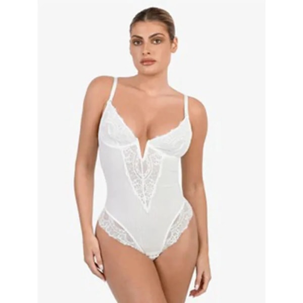 GUUDIA Silky Touch Layer Body 2 Layers Shapewear Öppen gren Jumpsuit Mjuk Slät Body Shaper Sexiga spetsbody white M