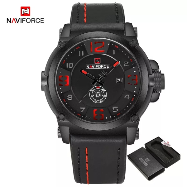 NAVIFORCE Top Lyx Märke Herr Sport Militär Quartz Watch Man Analog Date Clock Läderarmband Armbandsur Relogio Masculino BRB BOX